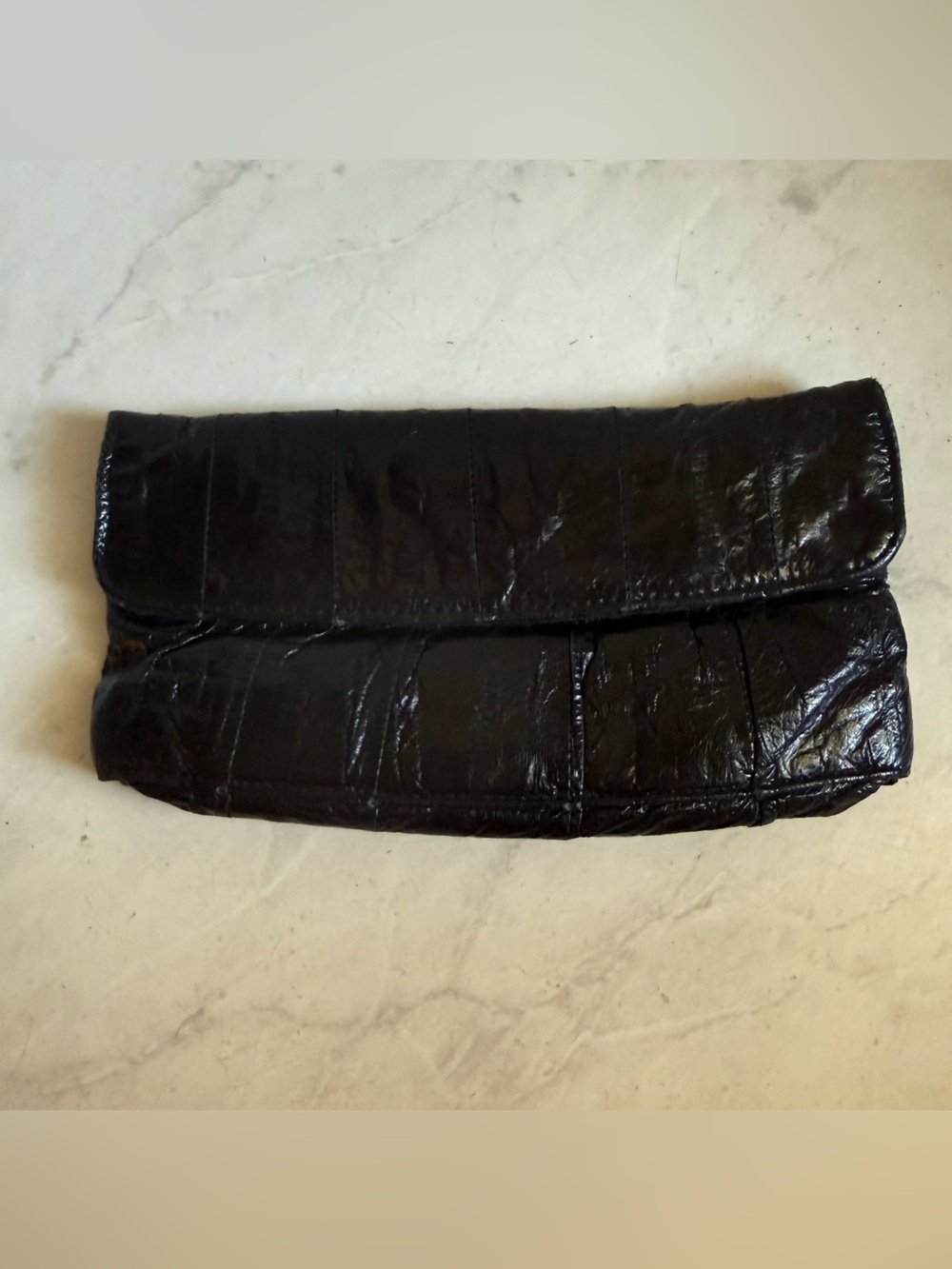 VTG Eel Skin Black Fold-Over Clutch Wallet